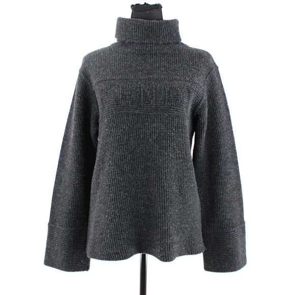 Fendi Vintage Grey Ribbed Knit Turtleneck Logo Pullover Sweater 40 Mock Neck Top - Picture 1 of 9